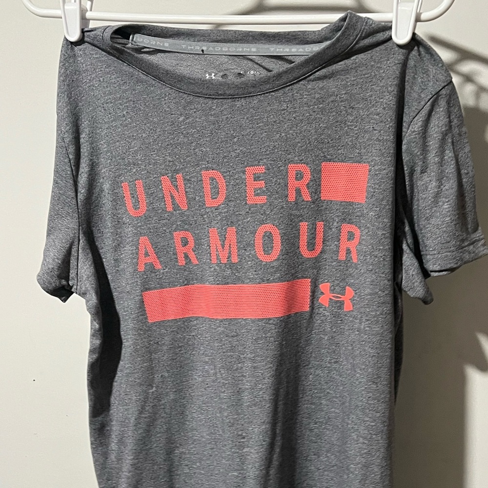 Under Armour Charcoal Tee with Coral Logo